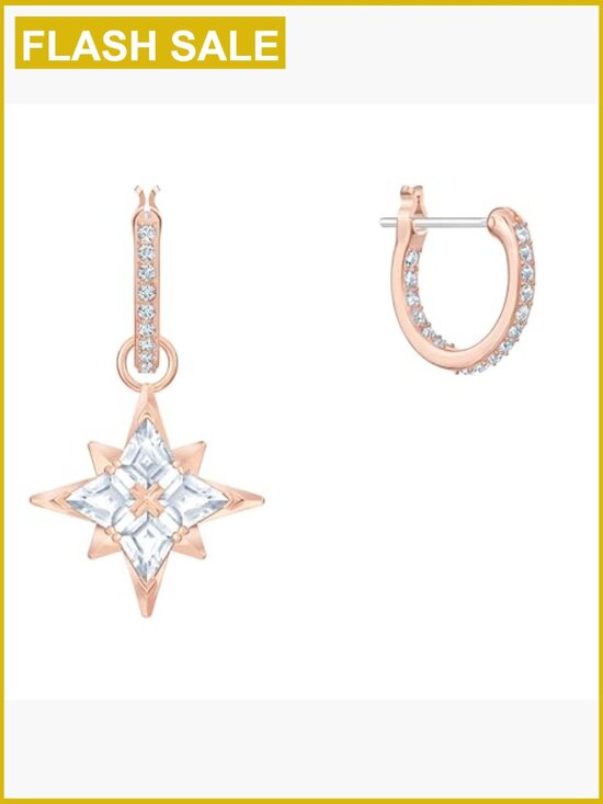 Star Mini Hoop Earrings – J&CO Jewellery Mini Hoop Earrings with Star Motif, Crystal Stones, Rose Gold Tone Setting